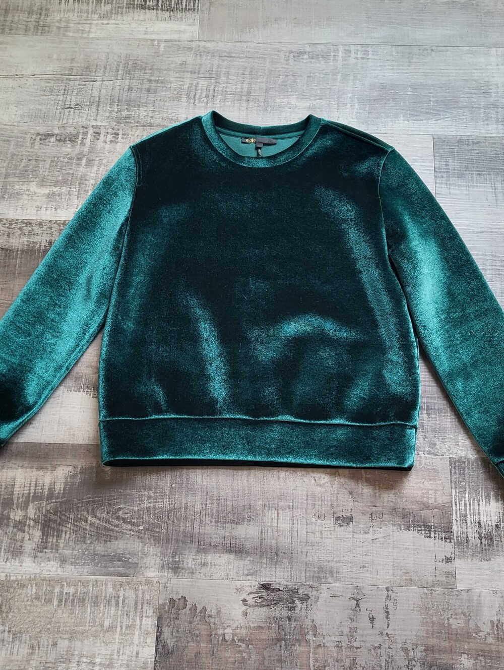 Maje Velvet Sweatshirt Size 1 US Small Green Velour Pullover Parisian Chic Luxe